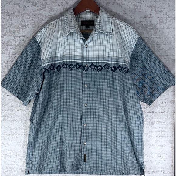 TIMBERLAND Men's Short Sleeve Button  Up Shirt Color Block Hawaiian Print Size L - Picture 1 of 10